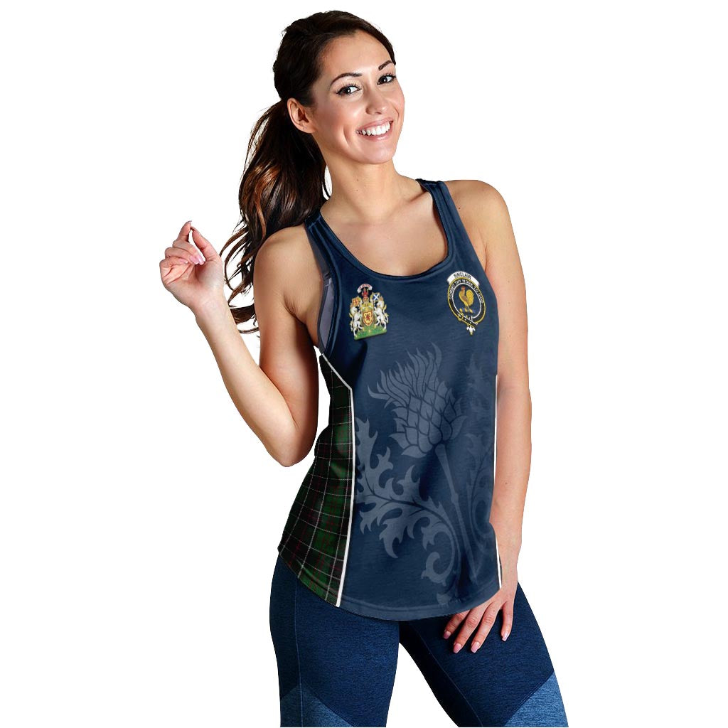 Tartan Vibes Clothing Sinclair Hunting Tartan Women's Racerback Tanks with Family Crest and Scottish Thistle Vibes Sport Style