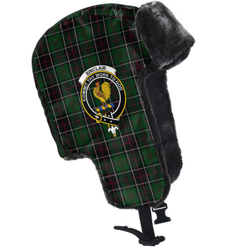 Sinclair Hunting Tartan Winter Trapper Hat with Family Crest