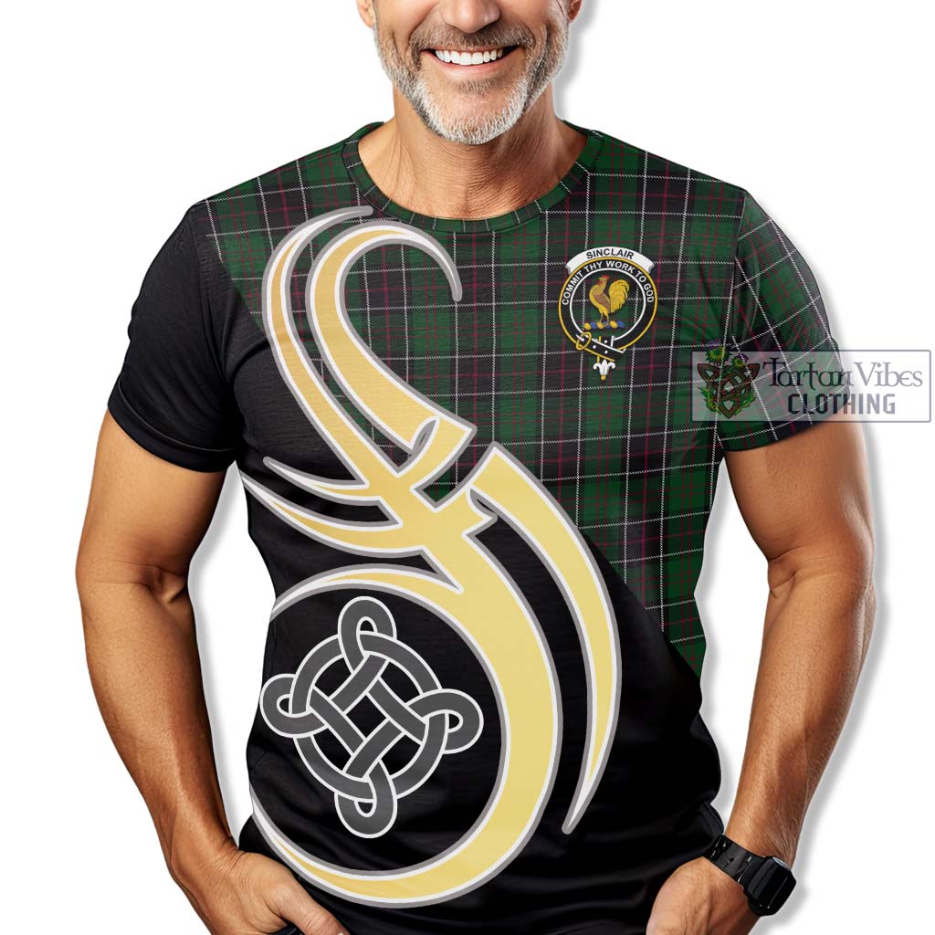 Tartan Vibes Clothing Sinclair Hunting Tartan T-Shirt with Family Crest and Celtic Symbol Style