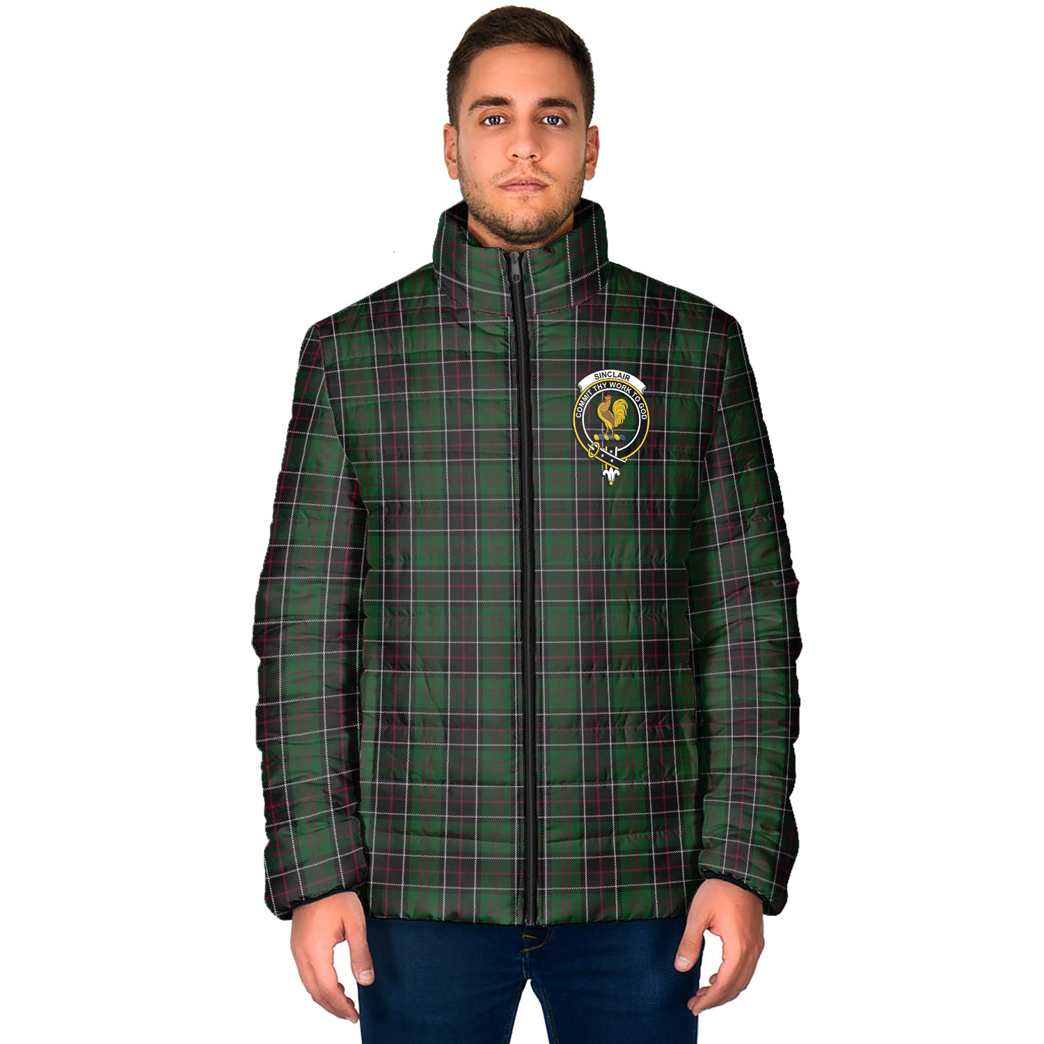 Sinclair Hunting Tartan Padded Jacket with Family Crest - Tartan Vibes Clothing