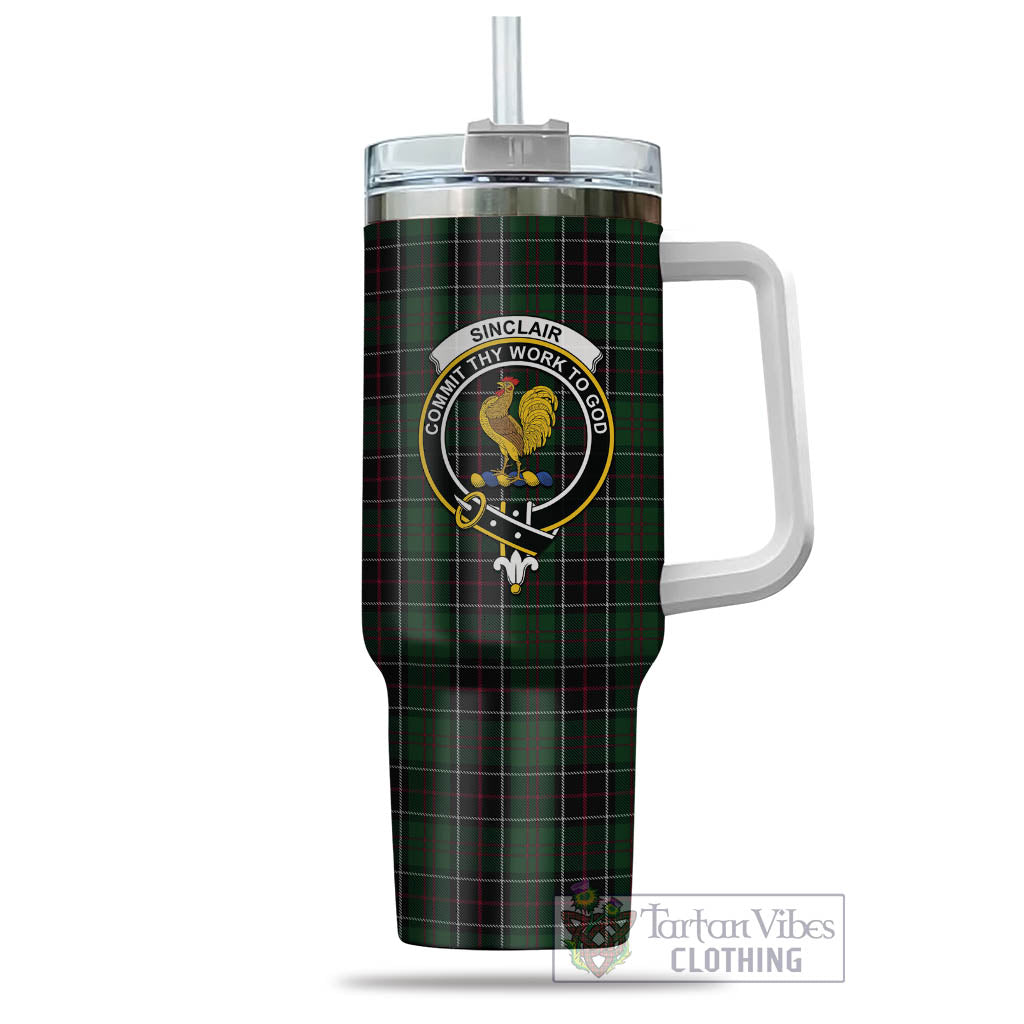Tartan Vibes Clothing Sinclair Hunting Tartan and Family Crest Tumbler with Handle