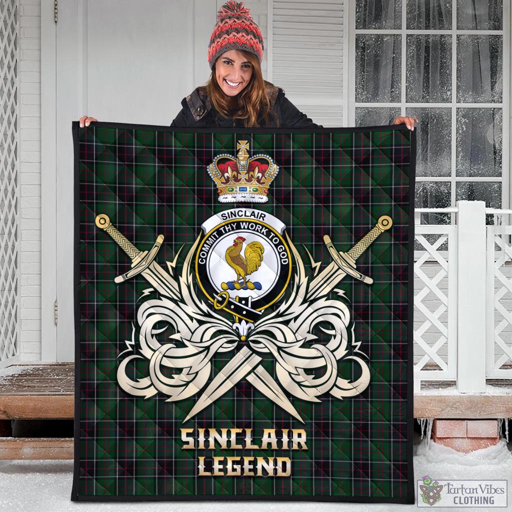 Tartan Vibes Clothing Sinclair Hunting Tartan Quilt with Clan Crest and the Golden Sword of Courageous Legacy