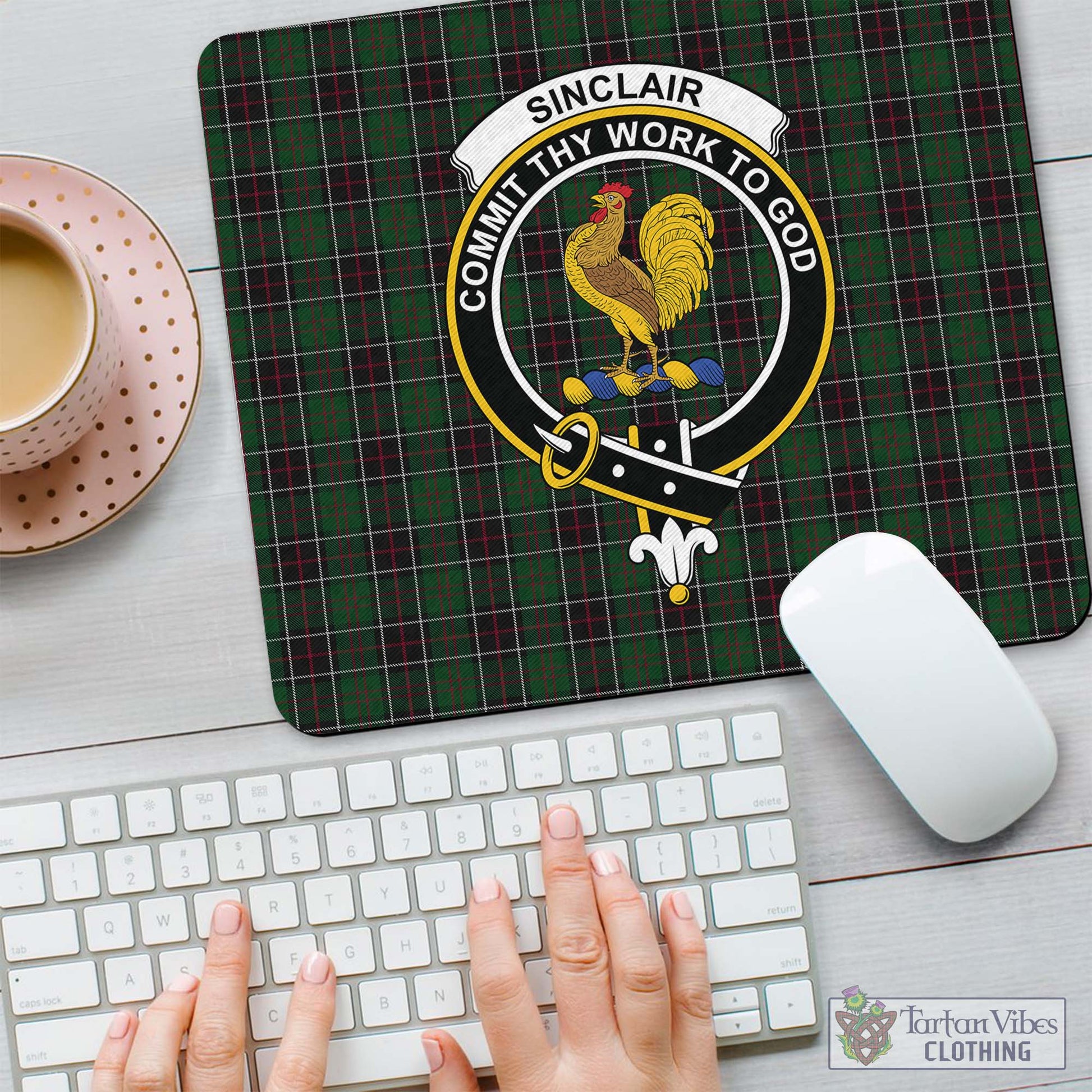 Tartan Vibes Clothing Sinclair Hunting Tartan Mouse Pad with Family Crest