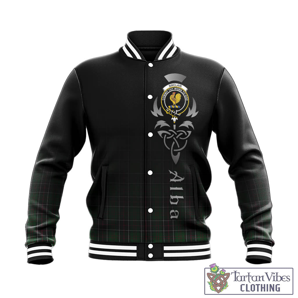 Tartan Vibes Clothing Sinclair Hunting Tartan Baseball Jacket Featuring Alba Gu Brath Family Crest Celtic Inspired