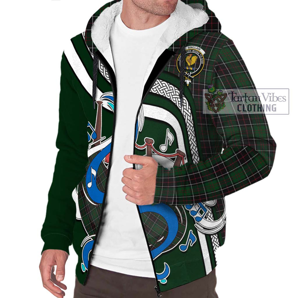 Sinclair Hunting Tartan Sherpa Hoodie with Epic Bagpipe Style Unisex - Tartanvibesclothing Shop