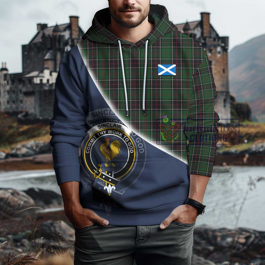 Sinclair Hunting Tartan Hoodie with Personalised National Flag and Family Crest Half Style - Tartanvibesclothing Shop