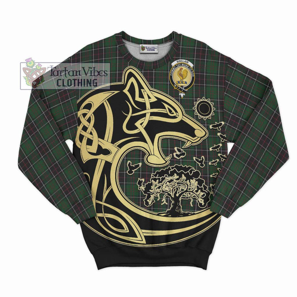 Sinclair Hunting Tartan Sweatshirt with Family Crest Celtic Wolf Style - Tartan Vibes Clothing