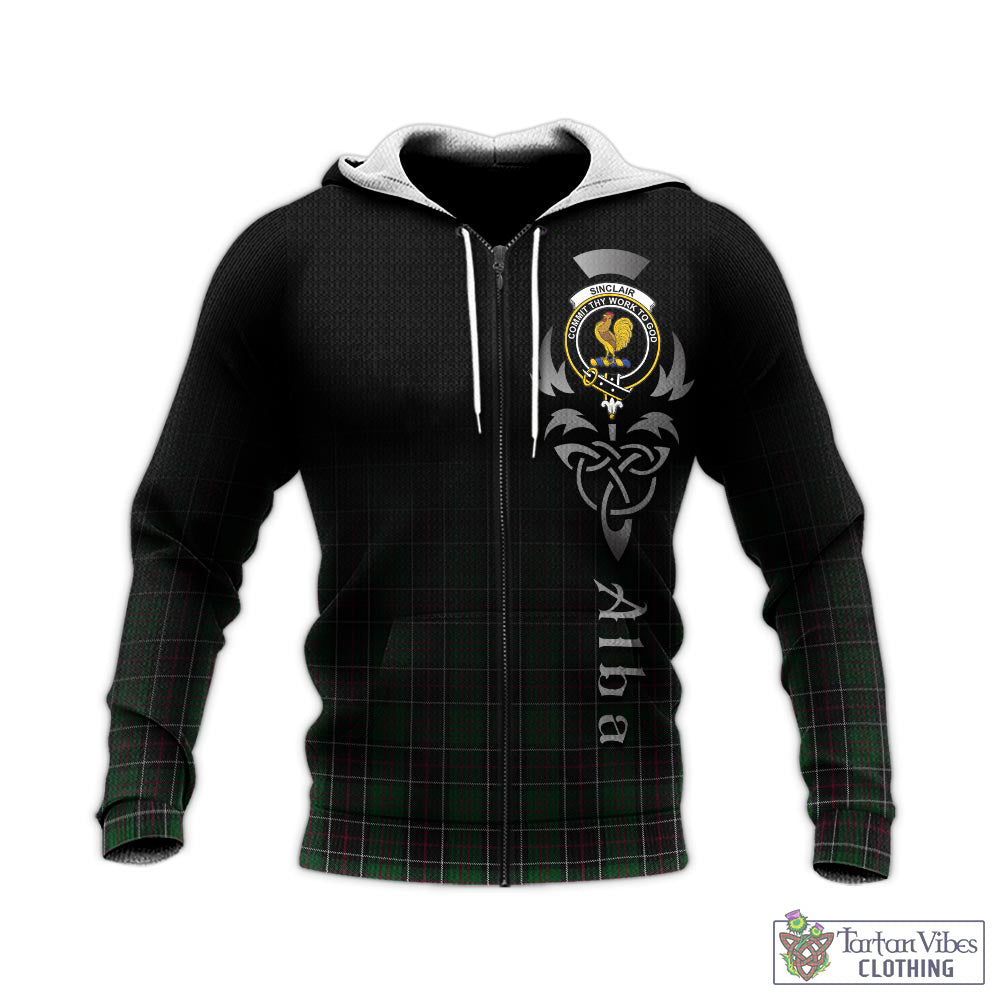 Tartan Vibes Clothing Sinclair Hunting Tartan Knitted Hoodie Featuring Alba Gu Brath Family Crest Celtic Inspired