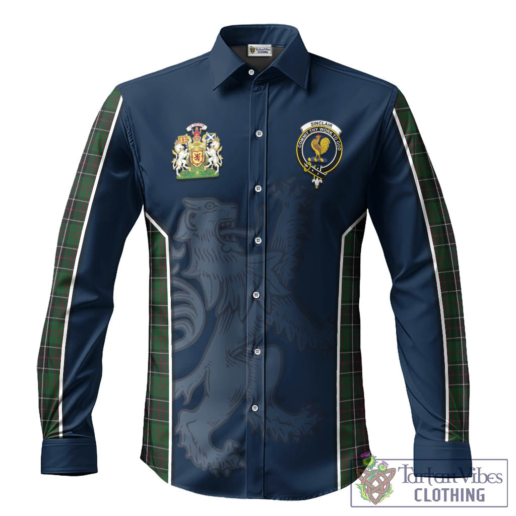 Sinclair Hunting Tartan Long Sleeve Button Up Shirt with Family Crest and Lion Rampant Vibes Sport Style