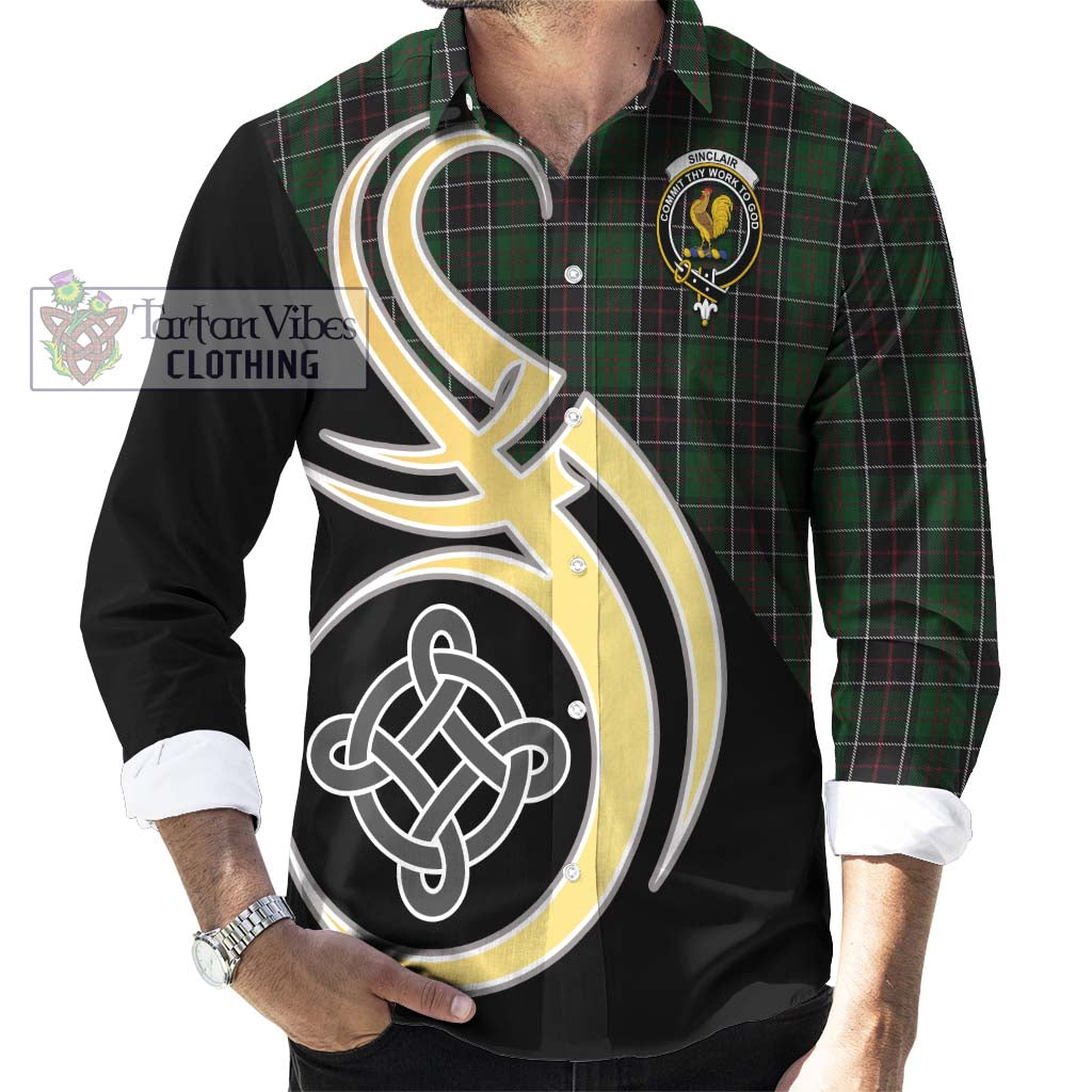 Sinclair Hunting Tartan Long Sleeve Button Shirt with Family Crest and Celtic Symbol Style - Tartan Vibes Clothing