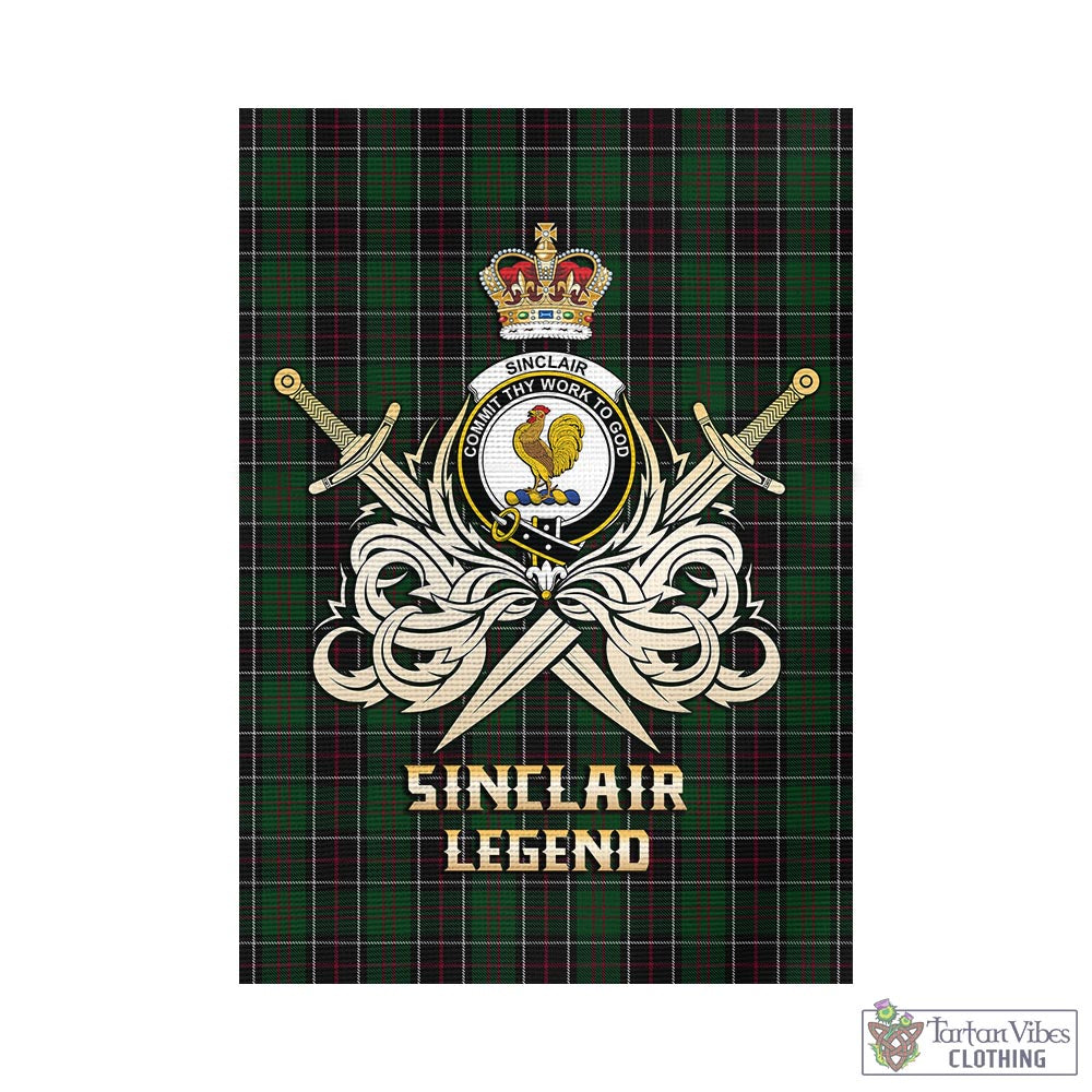 Tartan Vibes Clothing Sinclair Hunting Tartan Flag with Clan Crest and the Golden Sword of Courageous Legacy