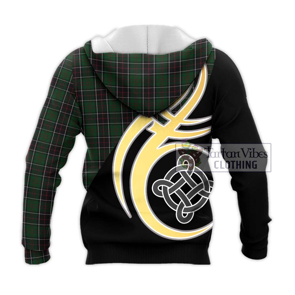 Tartan Vibes Clothing Sinclair Hunting Tartan Knitted Hoodie with Family Crest and Celtic Symbol Style