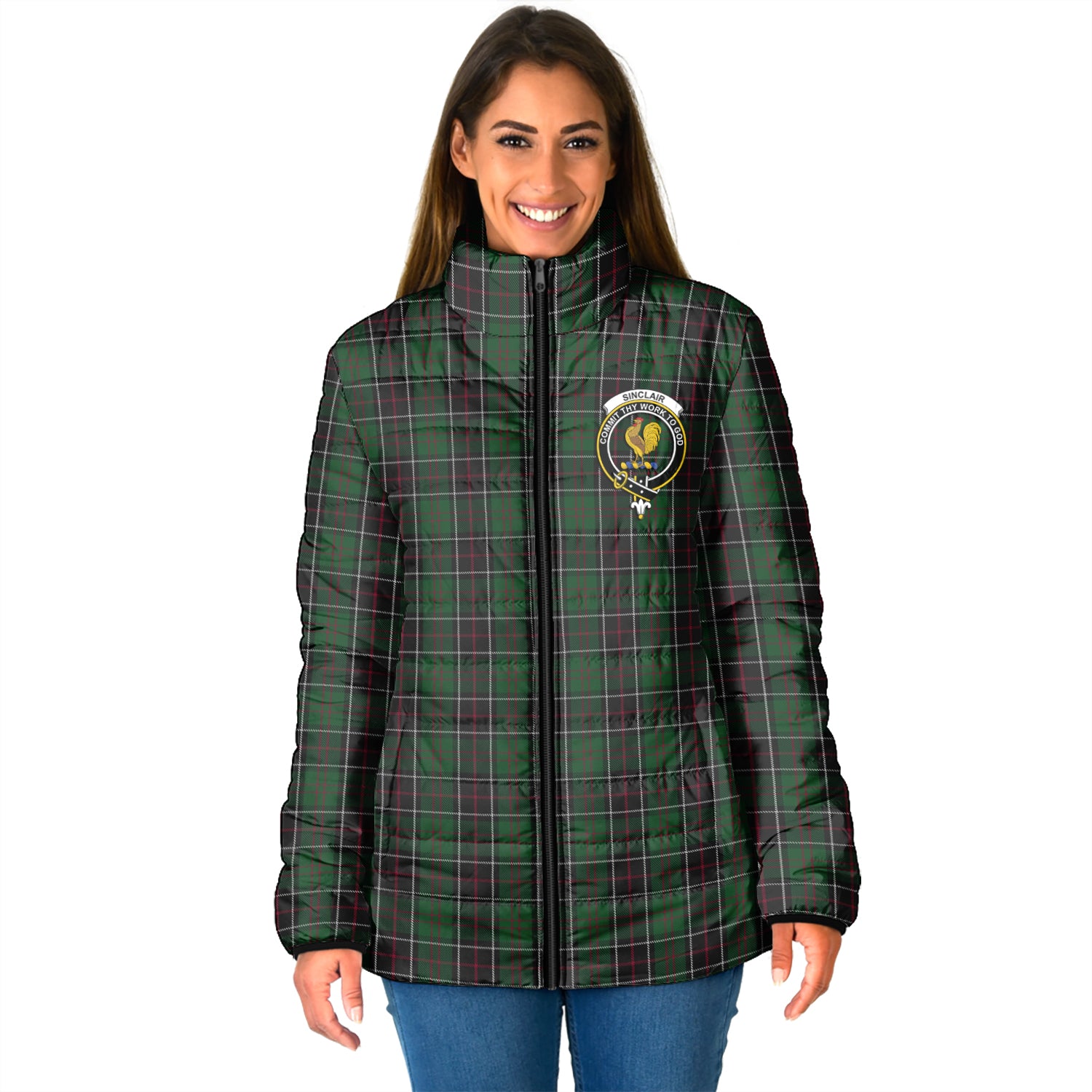 Sinclair Hunting Tartan Padded Jacket with Family Crest - Tartan Vibes Clothing