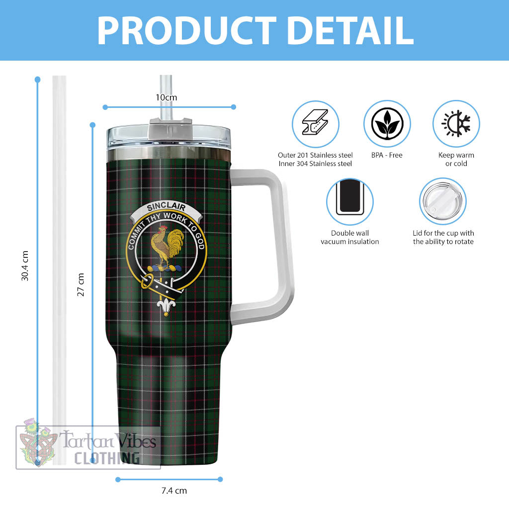 Tartan Vibes Clothing Sinclair Hunting Tartan and Family Crest Tumbler with Handle