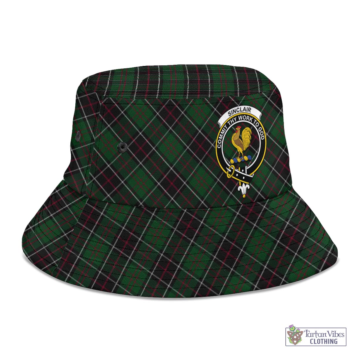 Tartan Vibes Clothing Sinclair Hunting Tartan Bucket Hat with Family Crest