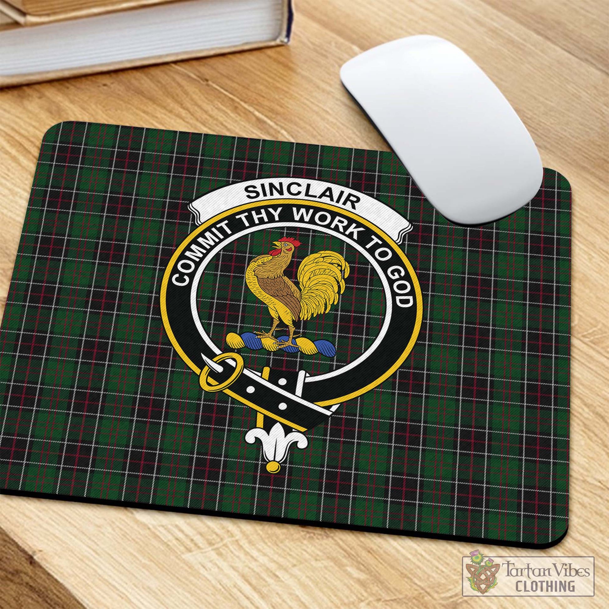 Tartan Vibes Clothing Sinclair Hunting Tartan Mouse Pad with Family Crest