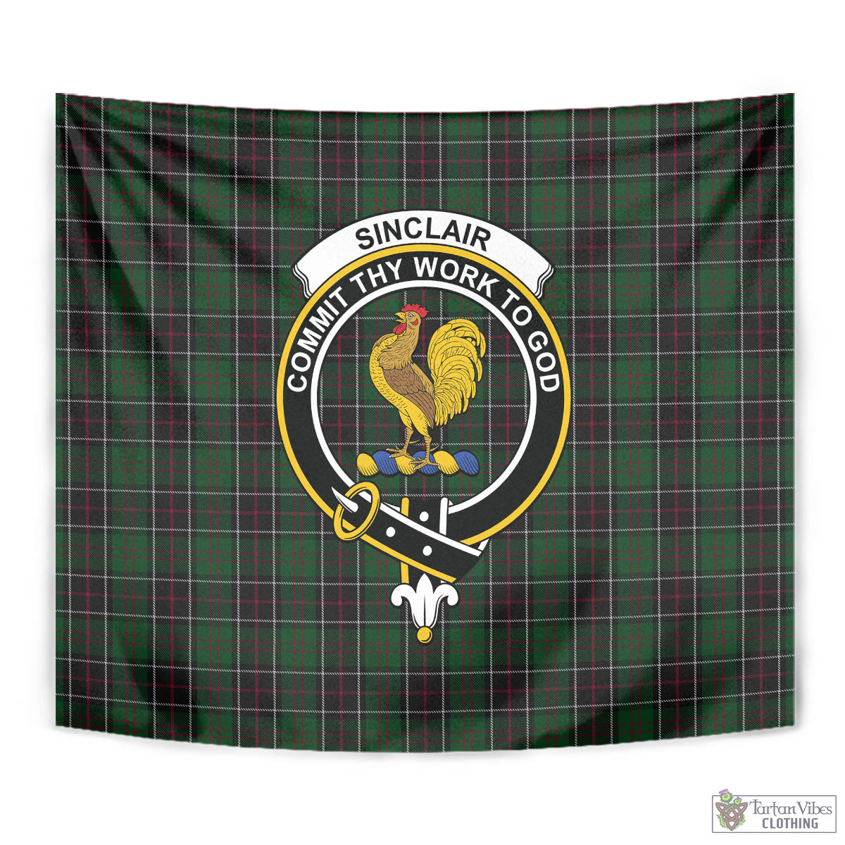 Tartan Vibes Clothing Sinclair Hunting Tartan Tapestry Wall Hanging and Home Decor for Room with Family Crest