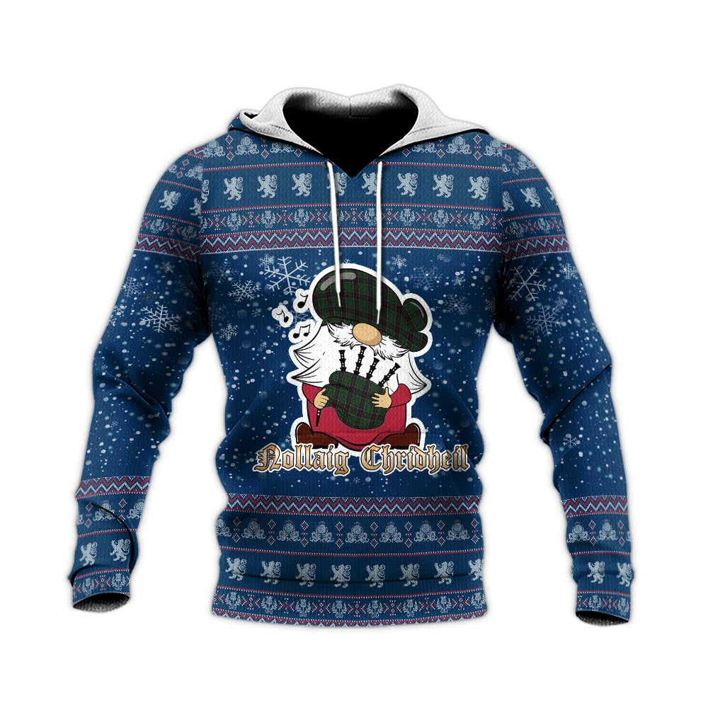 Sinclair Hunting Clan Christmas Knitted Hoodie with Funny Gnome Playing Bagpipes - Tartanvibesclothing