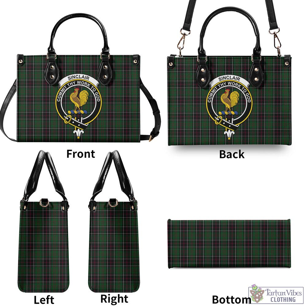 Tartan Vibes Clothing Sinclair Hunting Tartan Luxury Leather Handbags with Family Crest