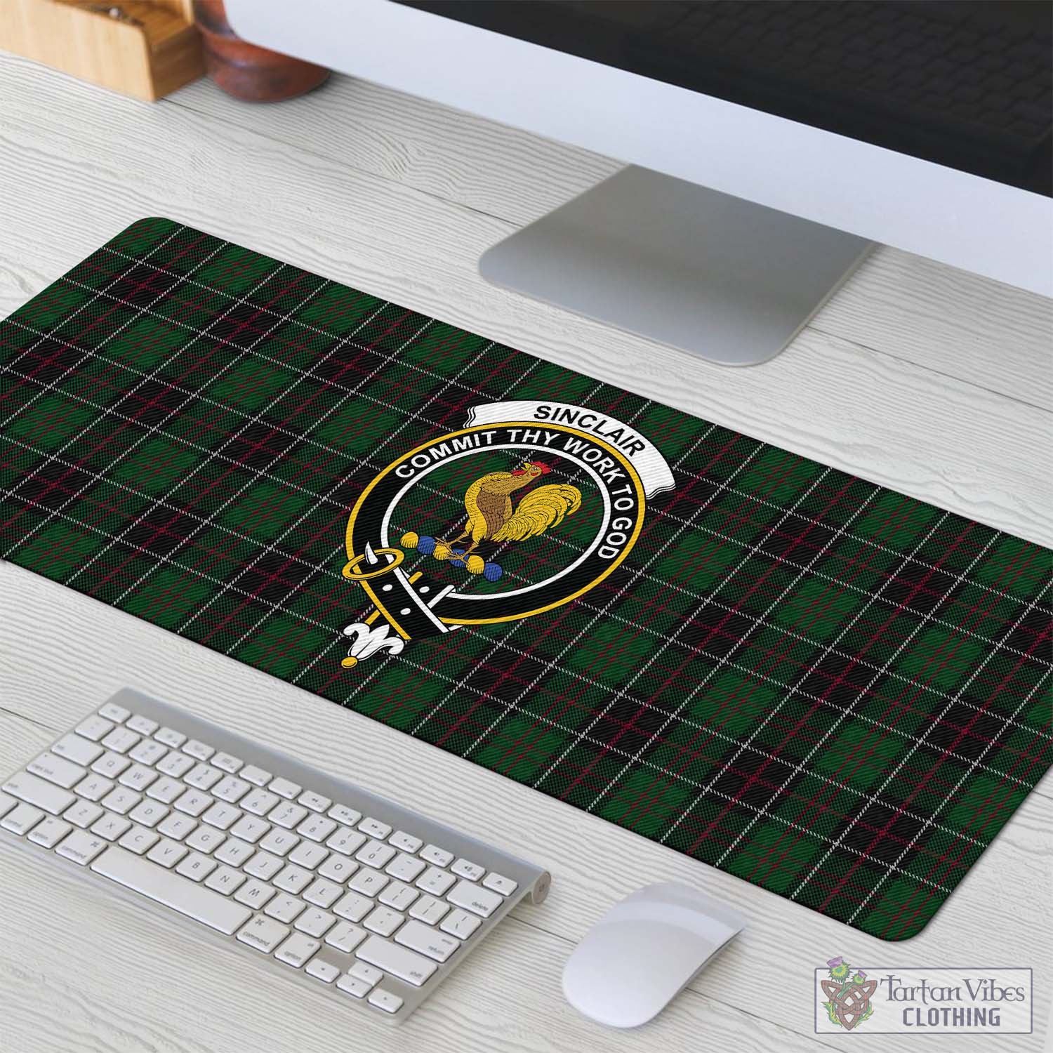 Tartan Vibes Clothing Sinclair Hunting Tartan Mouse Pad with Family Crest