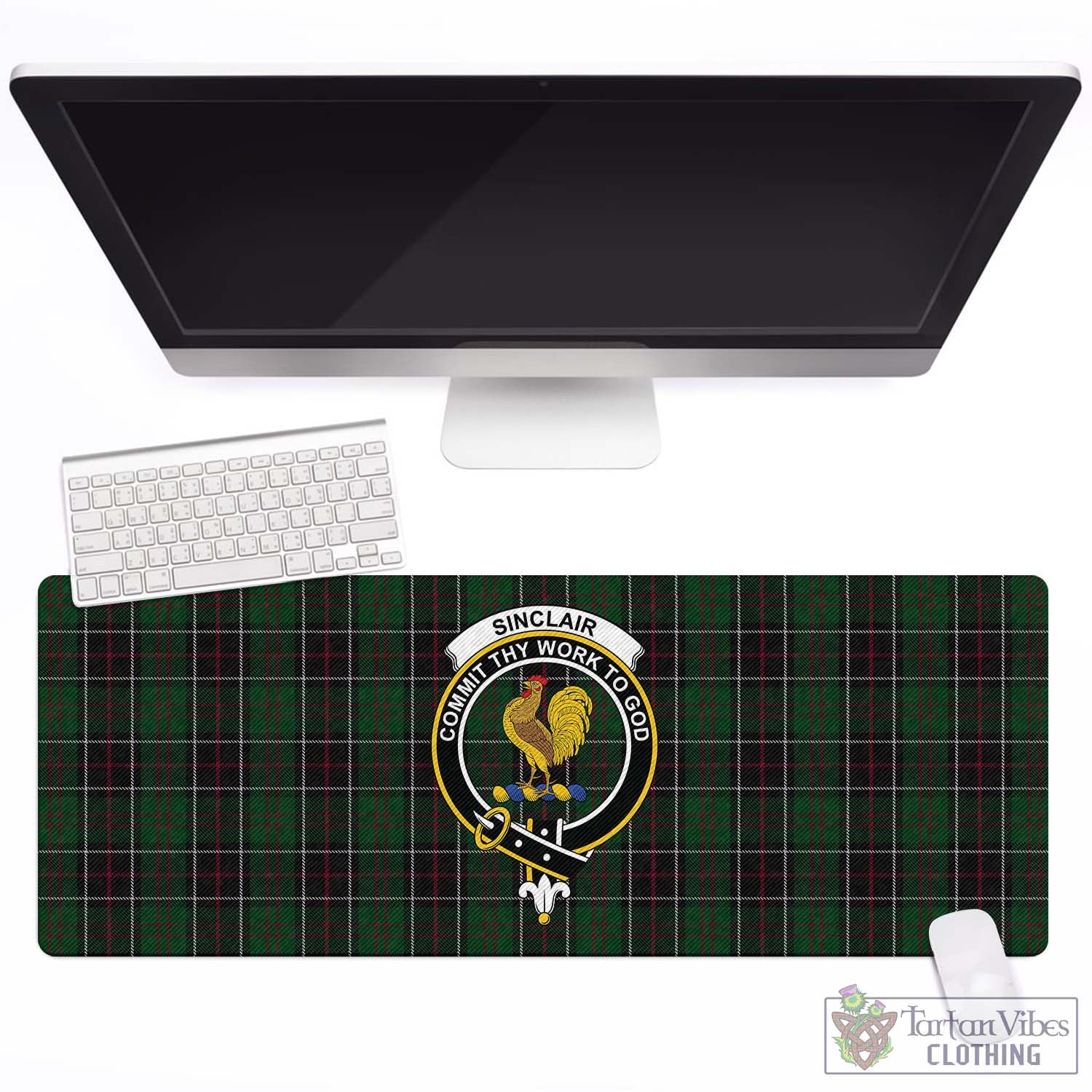 Tartan Vibes Clothing Sinclair Hunting Tartan Mouse Pad with Family Crest