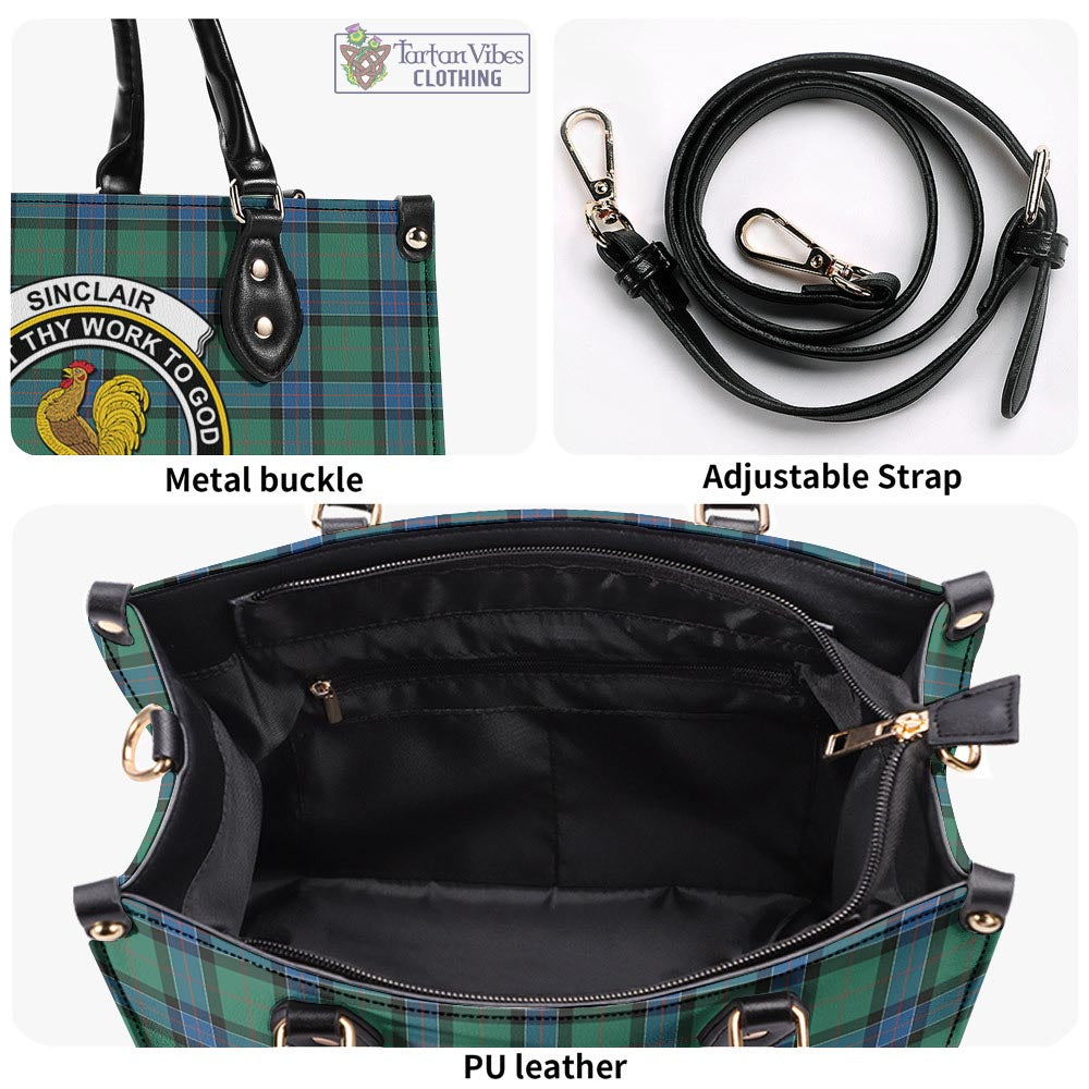 Tartan Vibes Clothing Sinclair Hunting Ancient Tartan Luxury Leather Handbags with Family Crest