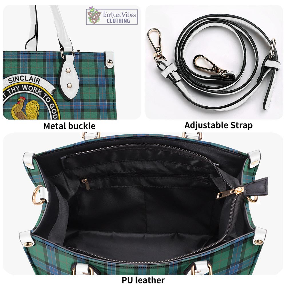 Tartan Vibes Clothing Sinclair Hunting Ancient Tartan Luxury Leather Handbags with Family Crest