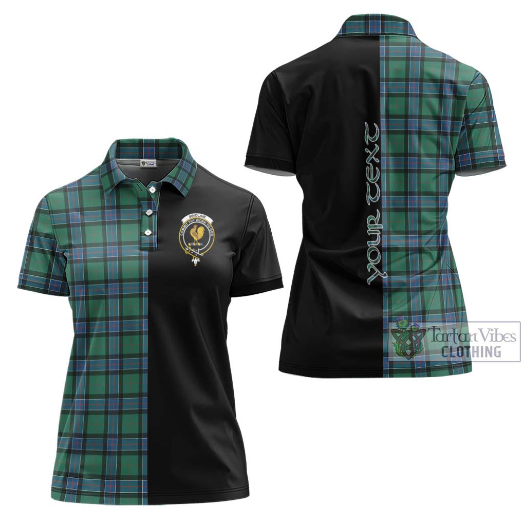 Sinclair Hunting Ancient Tartan Women's Polo Shirt with Family Crest and Half Of Me Style Women - Tartanvibesclothing Shop