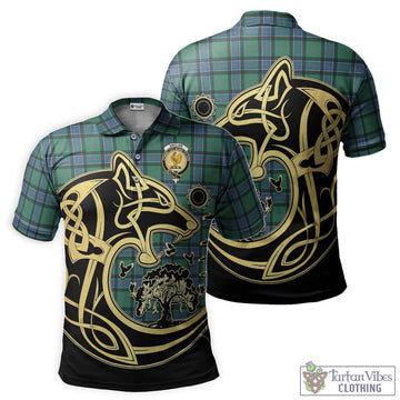 Sinclair Hunting Ancient Tartan Polo Shirt with Family Crest Celtic Wolf Style