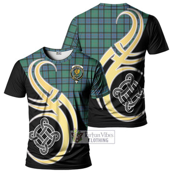 Sinclair Hunting Ancient Tartan T-Shirt with Family Crest and Celtic Symbol Style