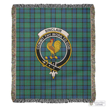 Sinclair Hunting Ancient Tartan Woven Blanket with Family Crest