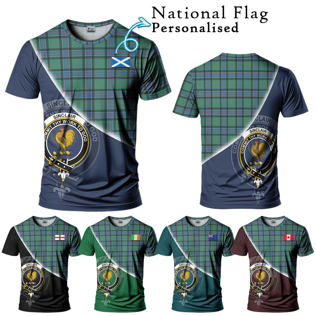 Sinclair Hunting Ancient Tartan T-Shirt with Personalised National Flag and Family Crest Half Style Kid's Shirt - Tartanvibesclothing Shop