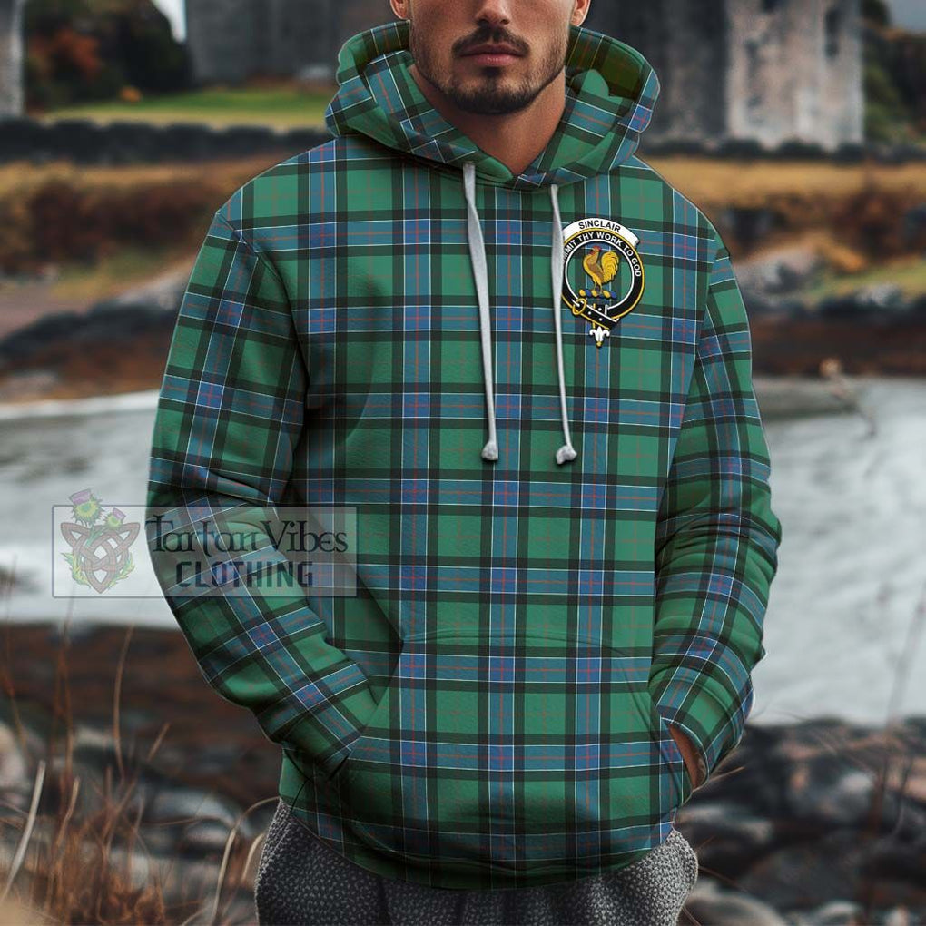 Sinclair Hunting Ancient Tartan Cotton Hoodie with Family Crest Pullover Hoodie XS - Tartan Vibes Clothing