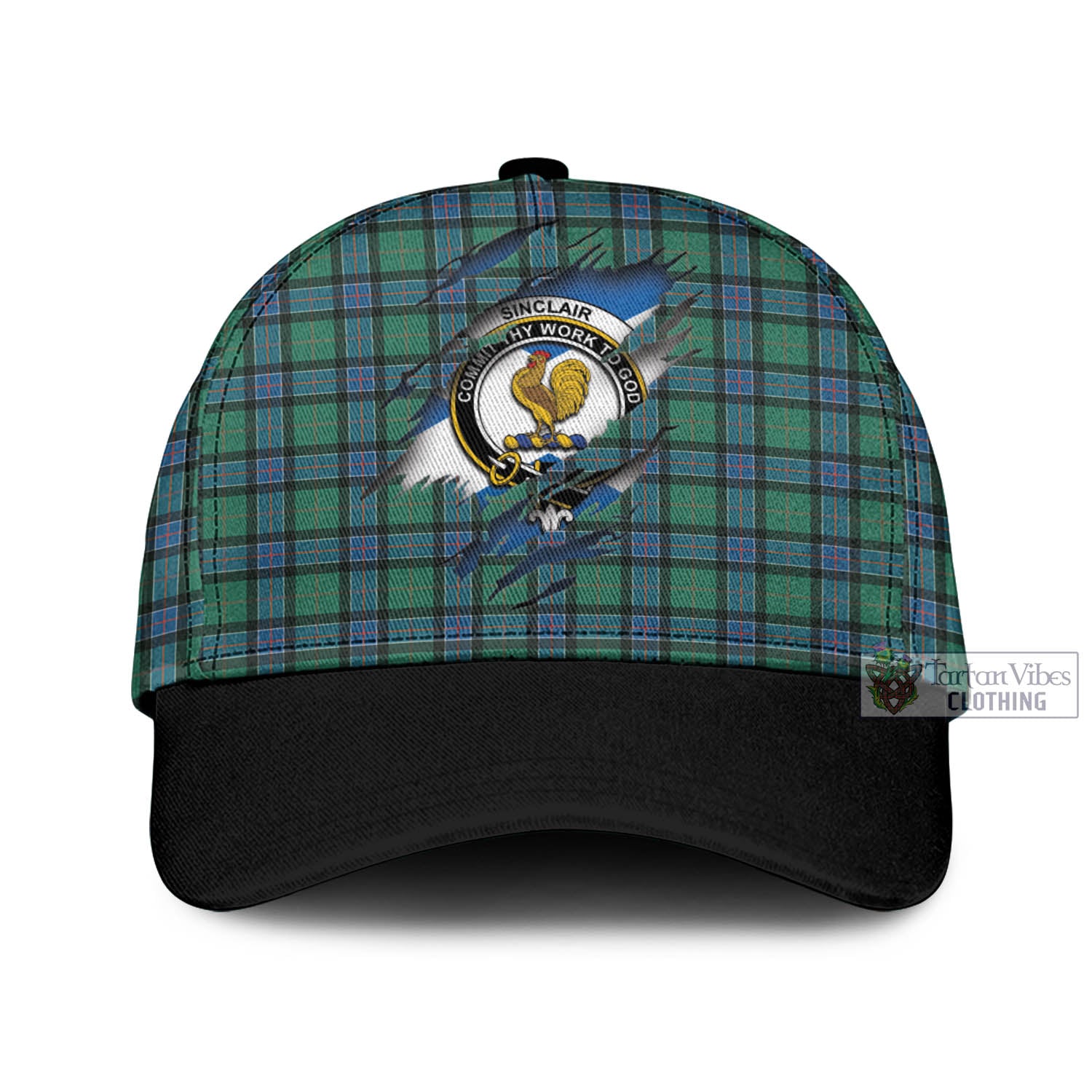 Tartan Vibes Clothing Sinclair Hunting Ancient Tartan Classic Cap with Family Crest In Me Style