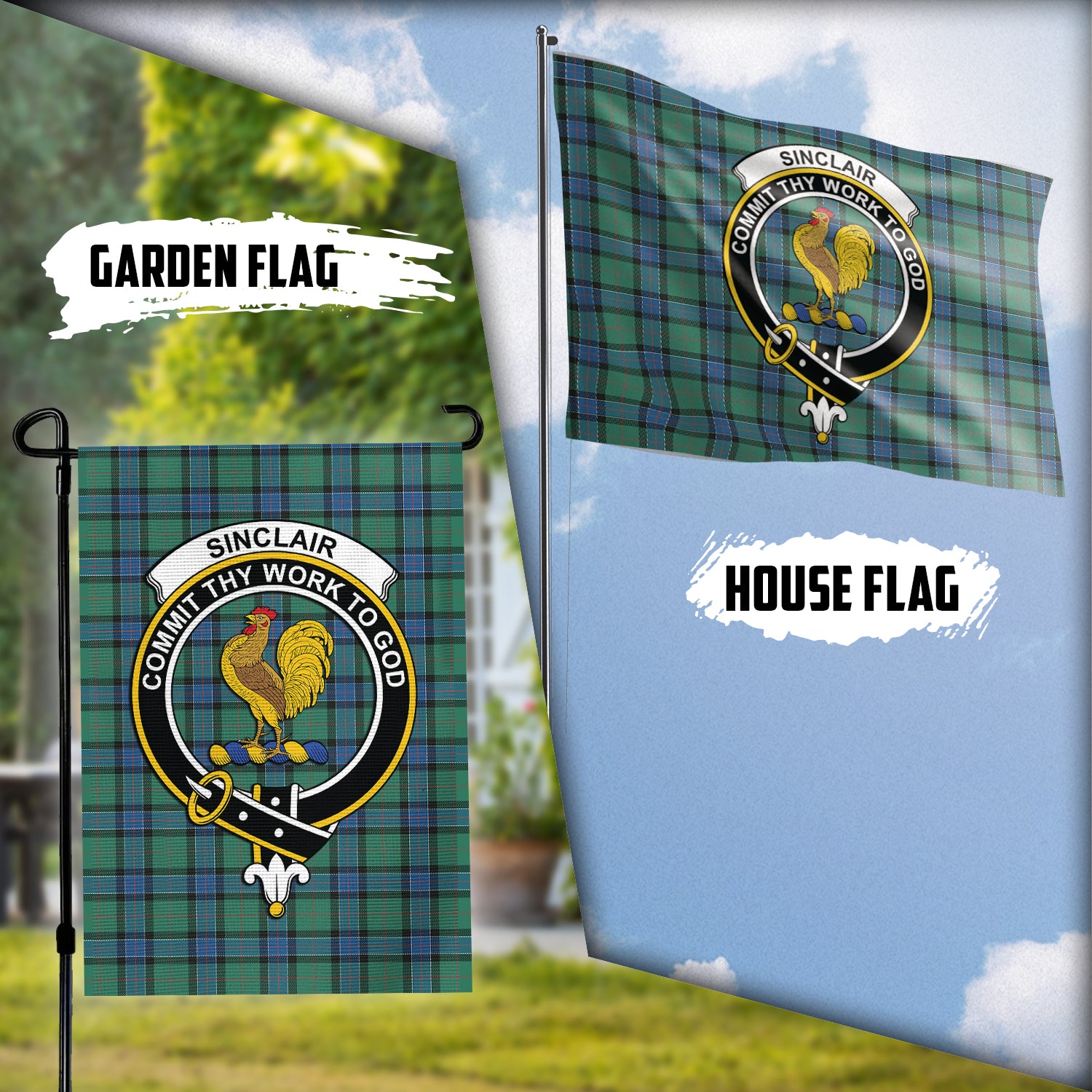 Sinclair Hunting Ancient Tartan Flag with Family Crest Garden Flag (Vertical) - Tartan Vibes Clothing