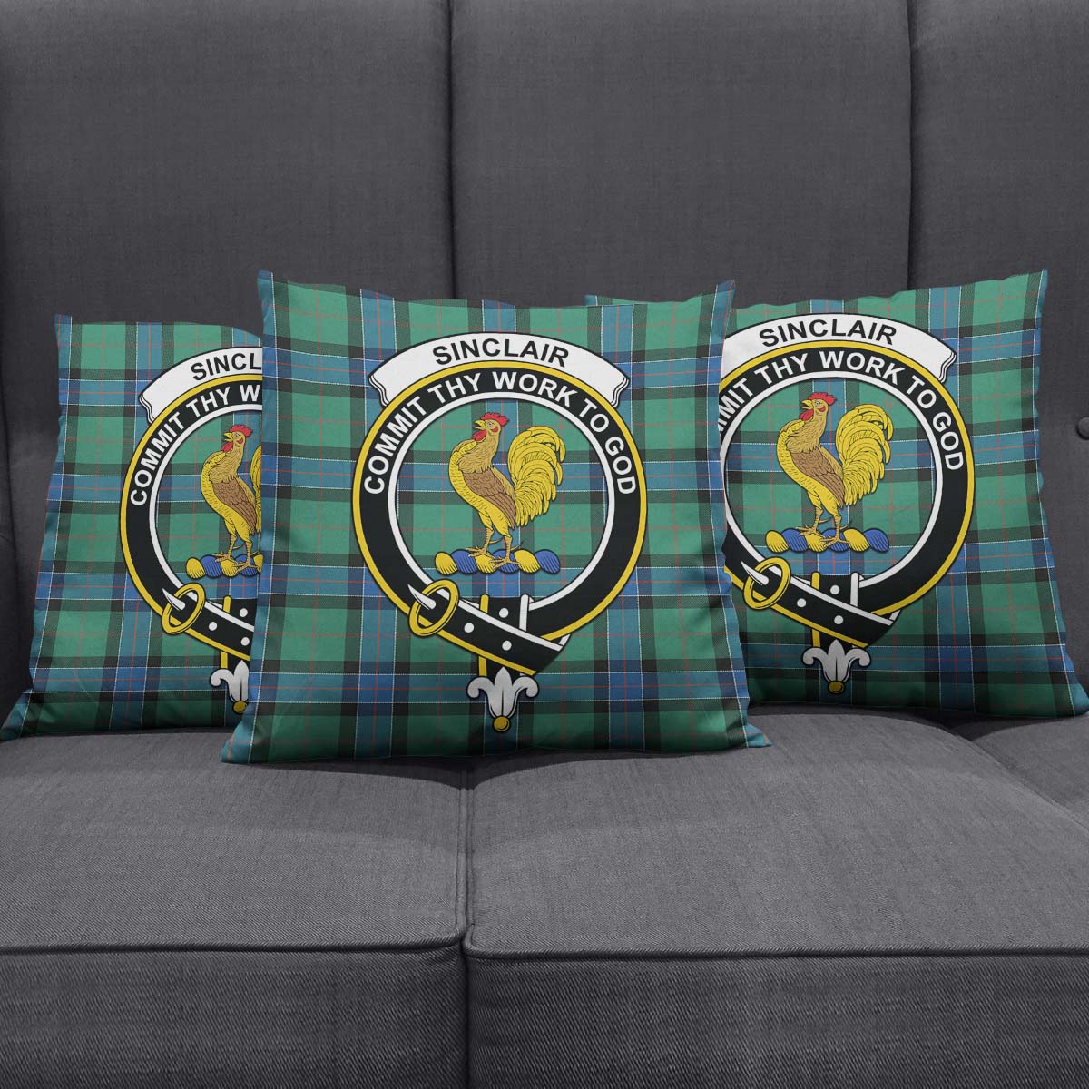 Sinclair Hunting Ancient Tartan Pillow Cover with Family Crest Square Pillow Cover - Tartanvibesclothing