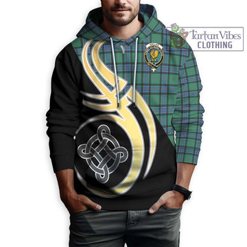 Sinclair Hunting Ancient Tartan Hoodie with Family Crest and Celtic Symbol Style