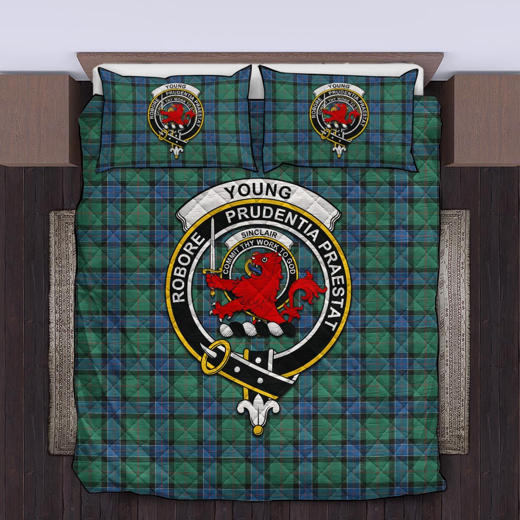 Sinclair Hunting Ancient Tartan Quilt Bed Set with Family Crest King - Tartan Vibes Clothing