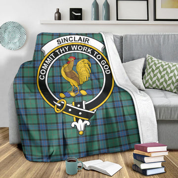 Sinclair Hunting Ancient Tartan Blanket with Family Crest