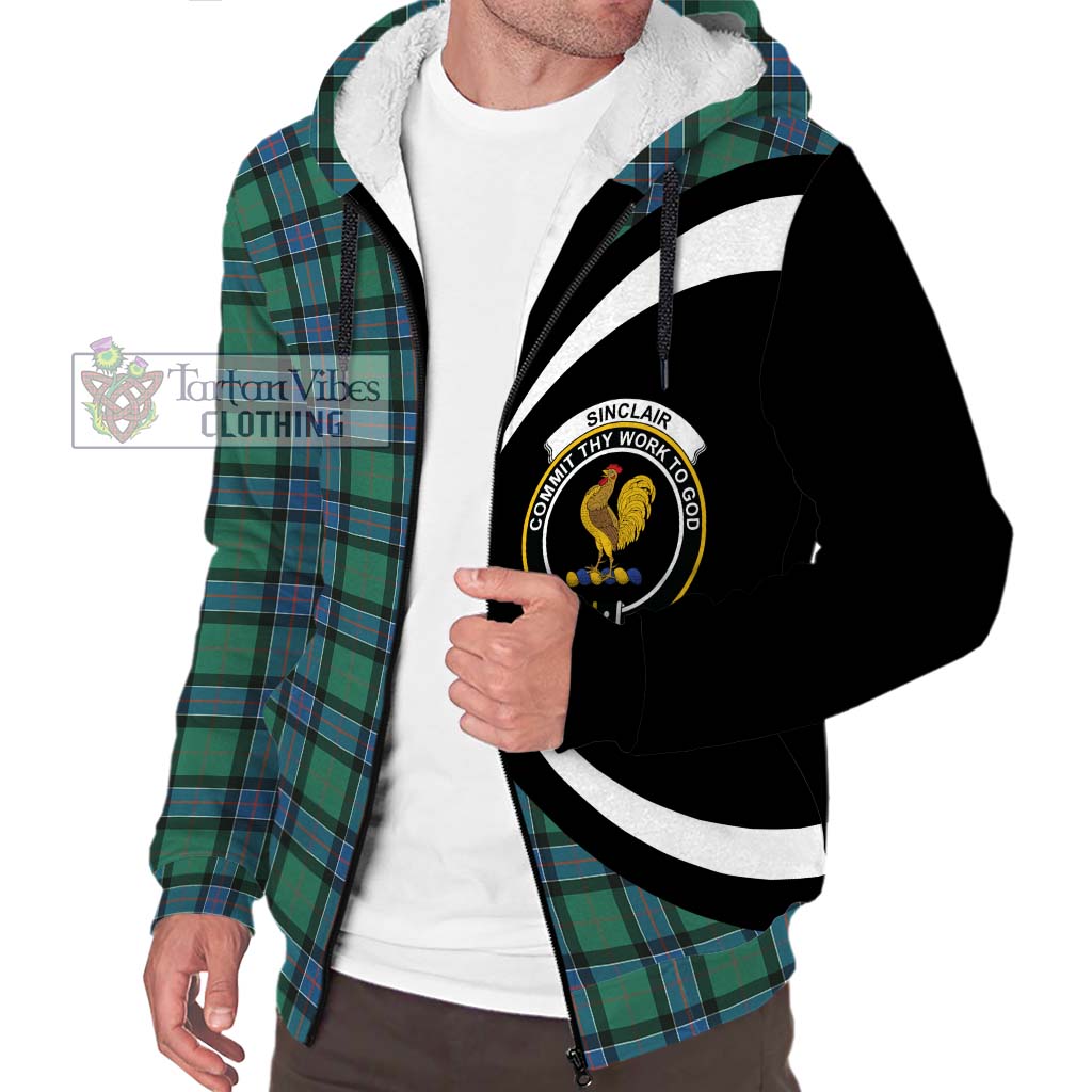 Tartan Vibes Clothing Sinclair Hunting Ancient Tartan Sherpa Hoodie with Family Crest Circle Style