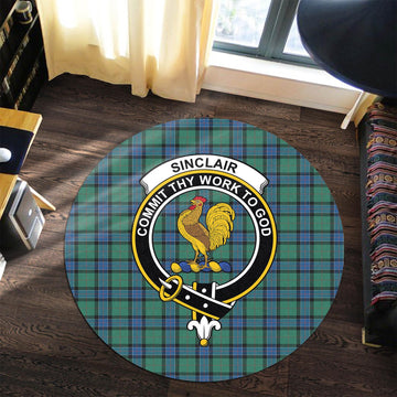 Sinclair Hunting Ancient Tartan Round Rug with Family Crest