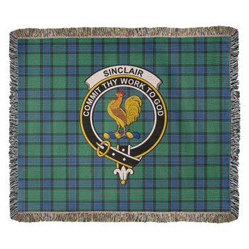 Sinclair Hunting Ancient Tartan Woven Blanket with Family Crest