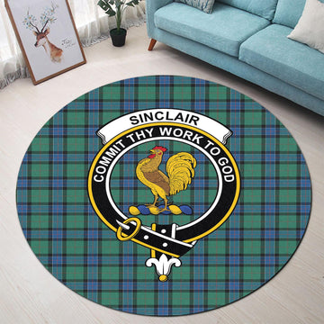 Sinclair Hunting Ancient Tartan Round Rug with Family Crest