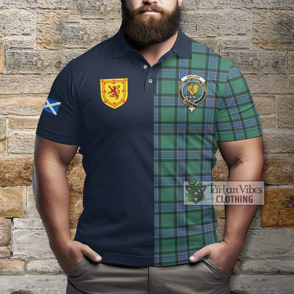 Tartan Vibes Clothing Sinclair Hunting Ancient Tartan Polo Shirt with Scottish Lion Royal Arm Half Style