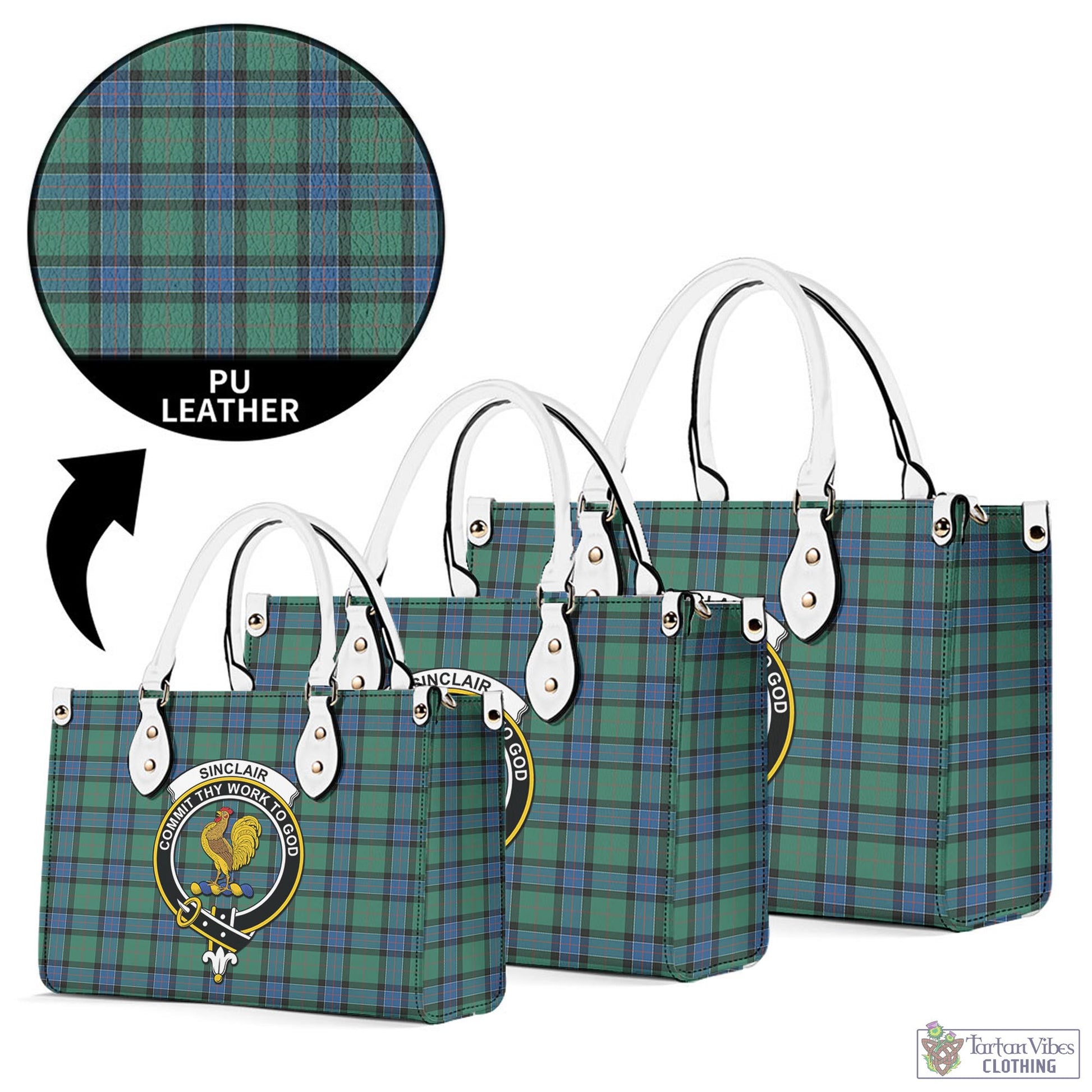 Tartan Vibes Clothing Sinclair Hunting Ancient Tartan Luxury Leather Handbags with Family Crest