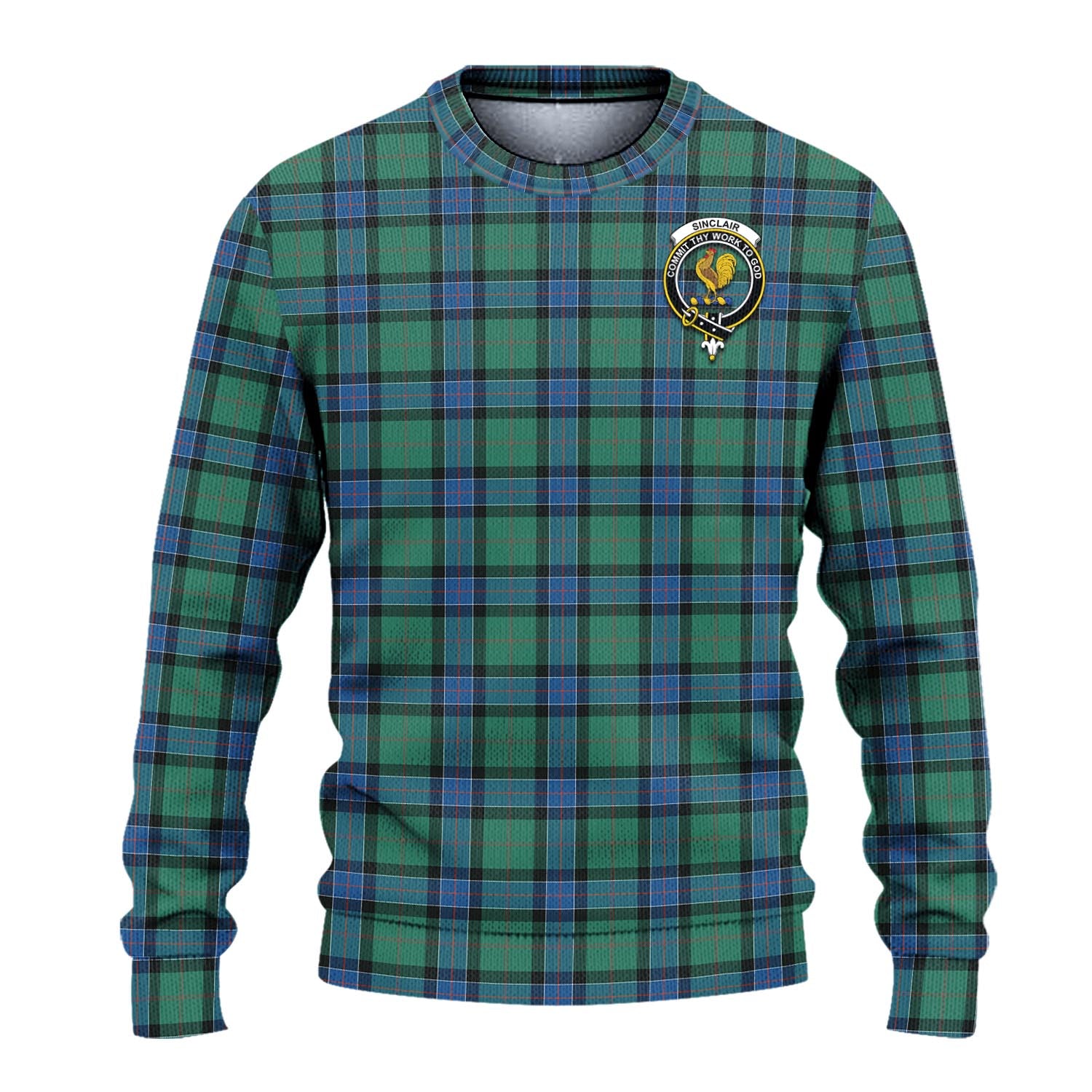 Sinclair Hunting Ancient Tartan Knitted Sweater with Family Crest - Tartanvibesclothing