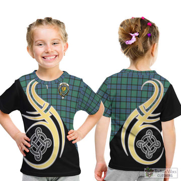 Sinclair Hunting Ancient Tartan Kid T-Shirt with Family Crest and Celtic Symbol Style