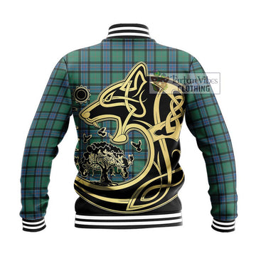 Sinclair Hunting Ancient Tartan Baseball Jacket with Family Crest Celtic Wolf Style