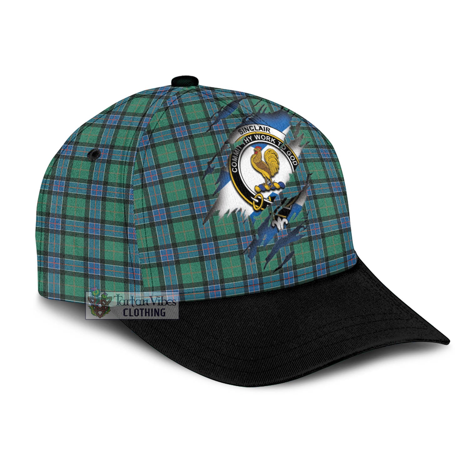 Tartan Vibes Clothing Sinclair Hunting Ancient Tartan Classic Cap with Family Crest In Me Style