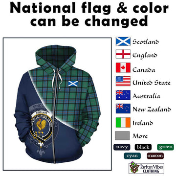 Sinclair Hunting Ancient Tartan Hoodie with Personalised National Flag and Family Crest Half Style